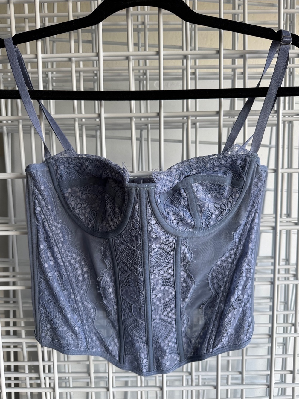 Lace Corset Bustier Top in Dusty Blue